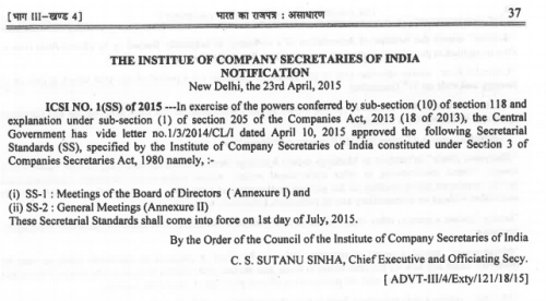 Gazette Copy on Secretarial Standards